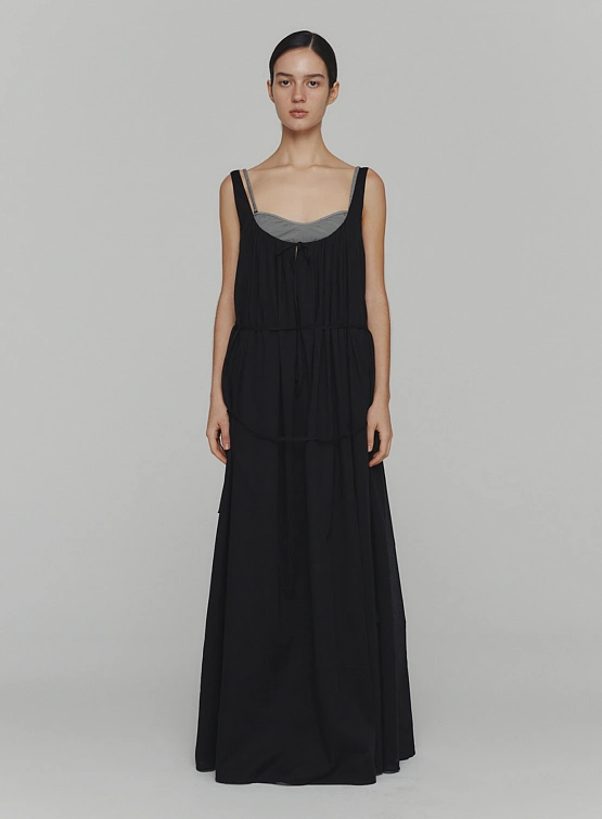 Женское платье Neck Shirring Sheer Long Dress Black