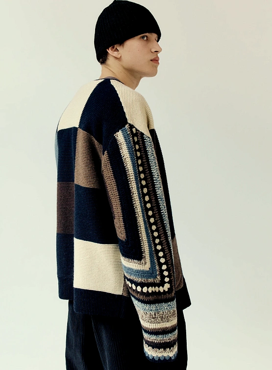 Кардиган YESEYESEE Color Block Croche Knit Zip Up Multi