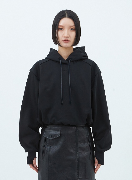 Женское худи JUUN.J Shoulder Detail Cropped Hooded Black