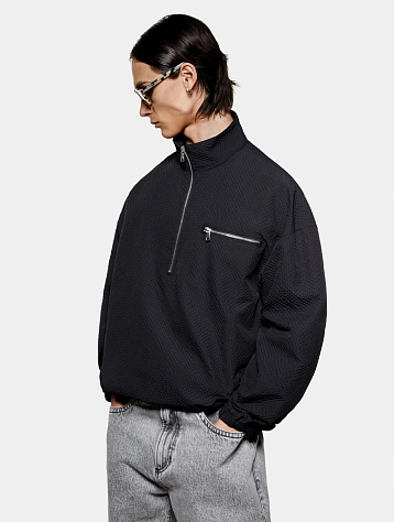 Халф-зип MKI MIYUKI ZOKU Seersucker Quarter Black