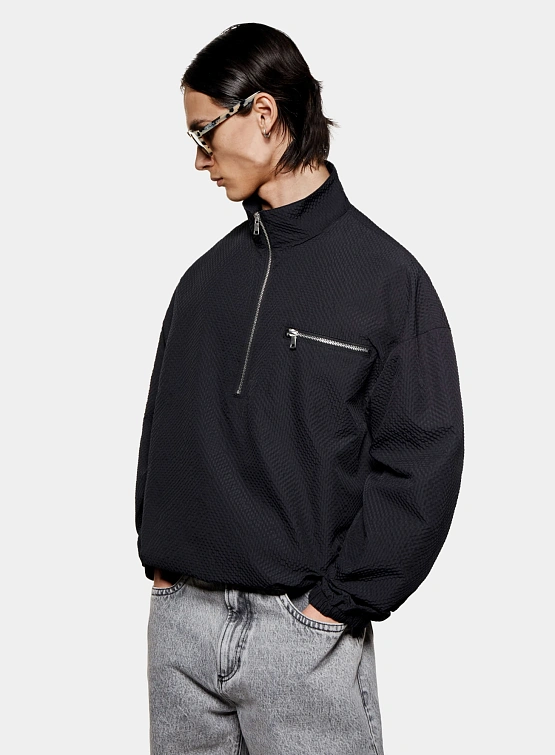 Халф-зип MKI MIYUKI ZOKU Seersucker Quarter Black