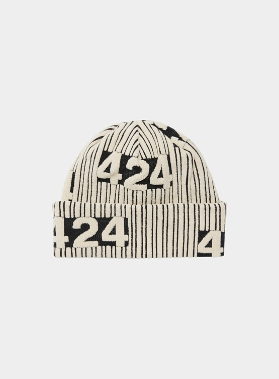 Шапка 424 STRIPED BEANIE MILK/BLACK