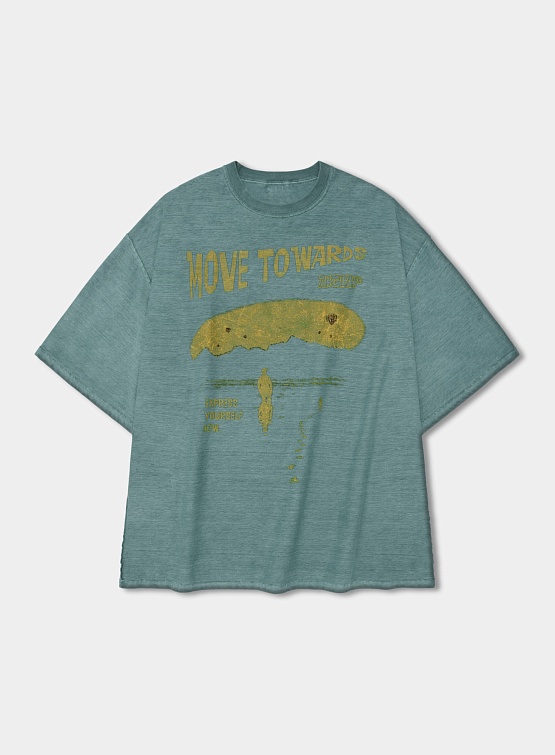 Футболка ANGLAN Pigment Cracked Graphic Half Tee Washed Green