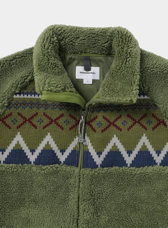 Флисовая куртка thisisneverthat Knit Paneled Fleece Jacket Olive