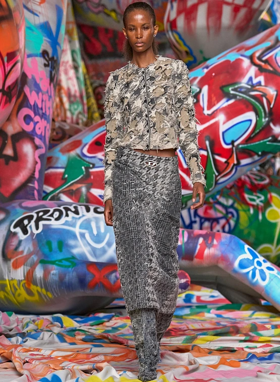 Женская юбка Diesel Denim De-Rathian-Fsh Black/White