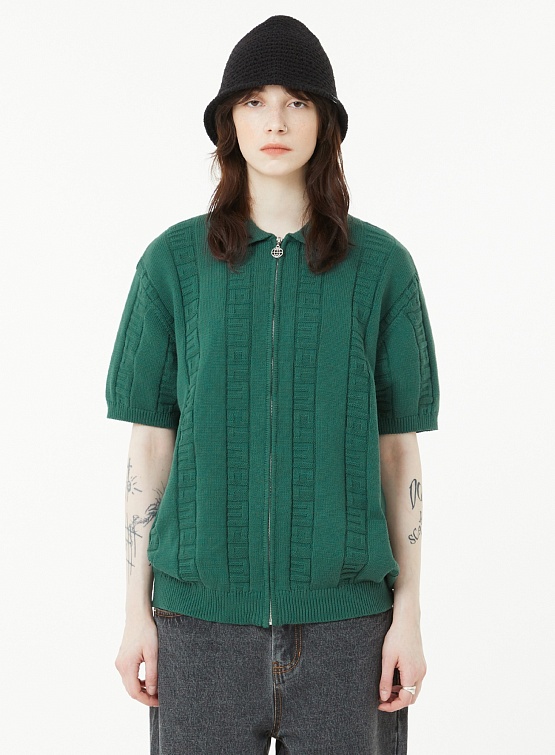 Поло LMC Jqd Zip-Up Knitted Polo Shirt Dark Green