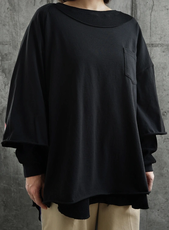 Лонгслив FACETASM Asymmetrical Layered Rib Black