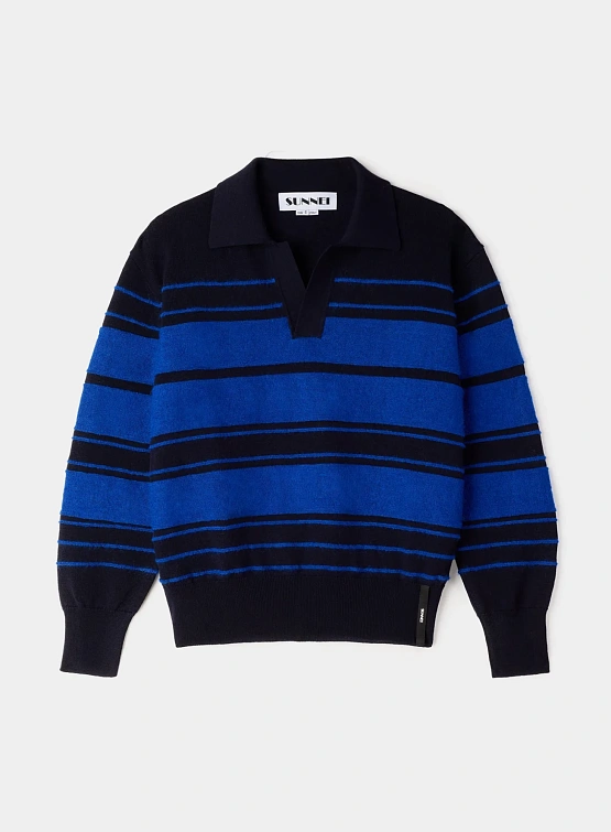 Пуловер Sunnei Striped Knit Longsleeve Polo Dark Blue