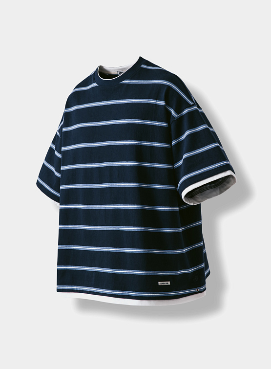 Футболка ANGLAN Stripe Layering Half Tee Navy