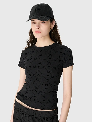 Женская футболка Marine Serre Moonogram Ribbed Baby Fit Black