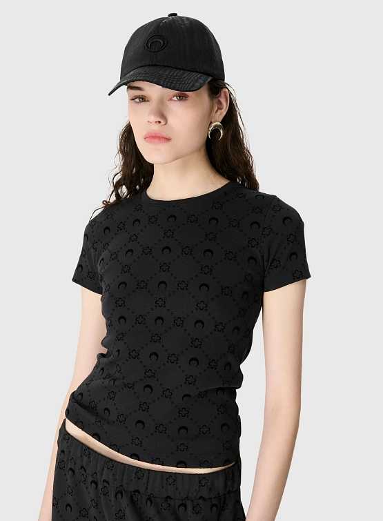 Женская футболка Marine Serre Moonogram Ribbed Baby Fit Black