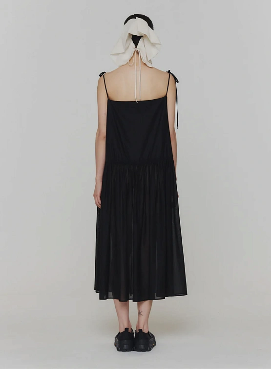 Женское платье AMOMENTO Sheer Shirring Long Dress Black