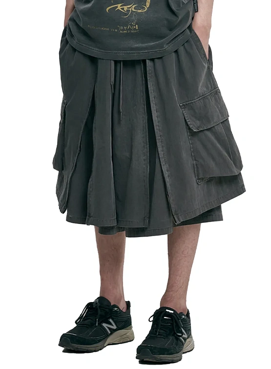 Шорты AJOBYAJO Washed Layered Zip-Up Charcoal