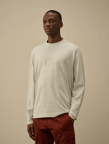 Лонгслив C.P. Company 20/1 Jersey Boxy Logo Blue Fox Grey