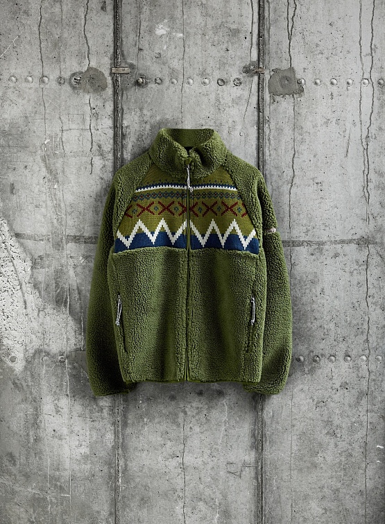 Флисовая куртка thisisneverthat Knit Paneled Fleece Jacket Olive