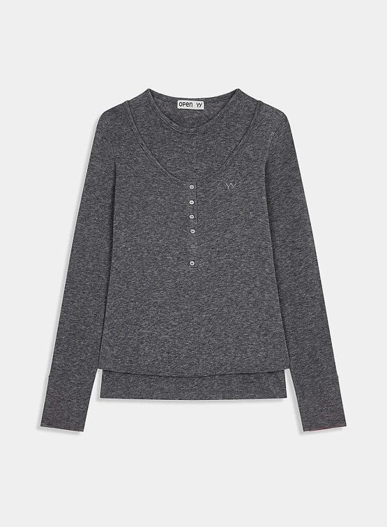 Женский лонгслив OPEN YY Layered Henley Lounge Grey