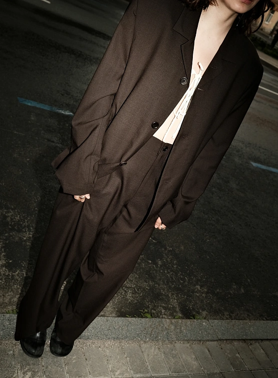 Пиджак AMOMENTO Oversized Wool Jacket Dark Brown