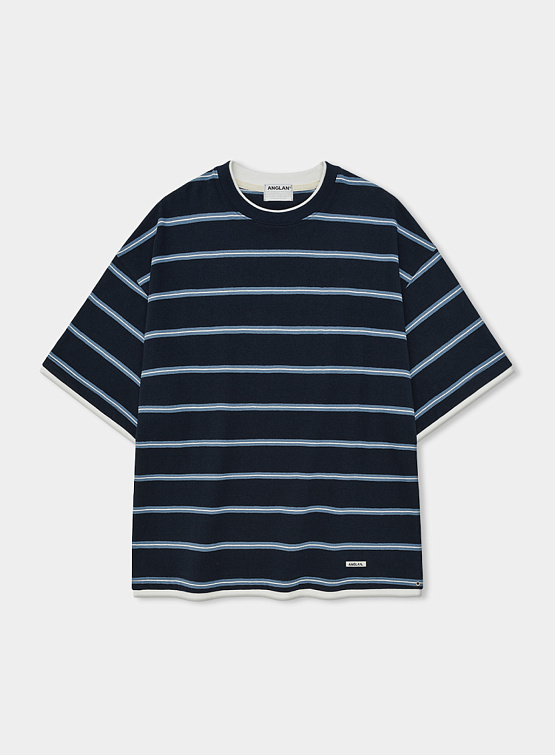 Футболка ANGLAN Stripe Layering Half Tee Navy