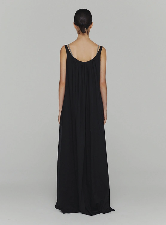 Женское платье Neck Shirring Sheer Long Dress Black